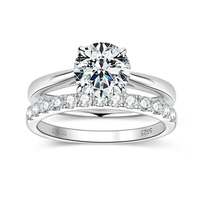 ANZIW 8mm 2.0ct Moissanite Wedding Ring Set Solitaire Diamond Engagement Ring Band for Women Full Eternity Band Girls 925 Silver