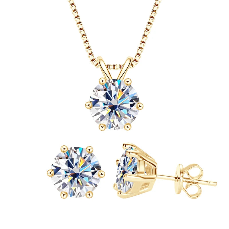 18K Gold Plated Jewelry Set 3.0ctw D Color Moissanite for Women Men Real 925 Silver Stud Earrings Pendant Necklace Free Shipping
