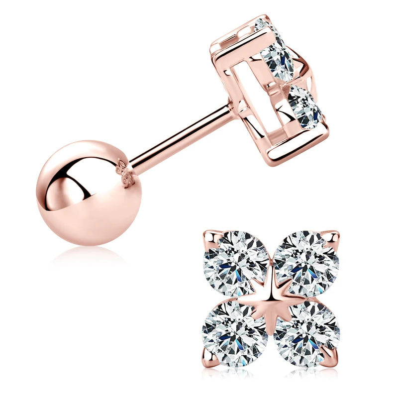 Anziw Lucky Four Leaf Clover Moissanite Stud Earrings 925 Sterling Silver Screw-Back Piercing Ear Jewelry for Women Men Gifts