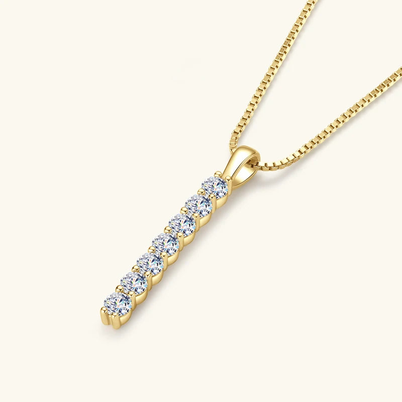 Anziw 2.8mm 0.56ctw. Moissanite Pendant Necklace for Women 925 Silver Adjustable Chain 7-stone Bar Necklaces Trend Jewelry Gifts