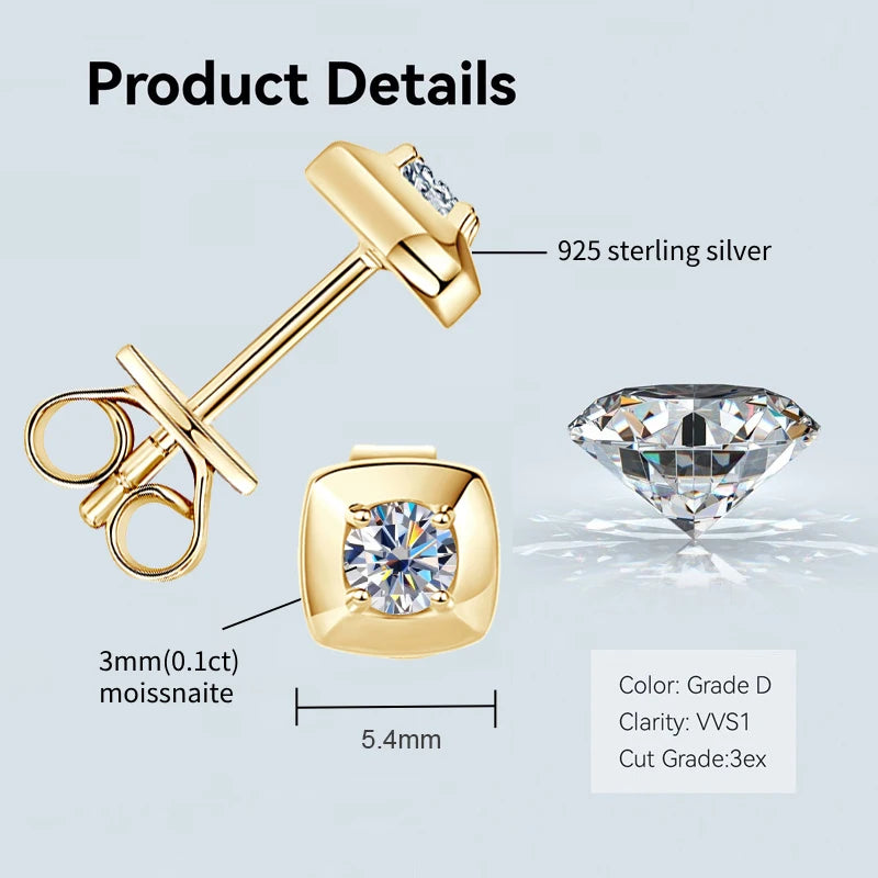 Anziw Bezel 5mm 6.5mm 1CT D Color Moissanite Earrings 925 Sterling Silver Plated K Gold Earrings for Men Women Gift Valentine's