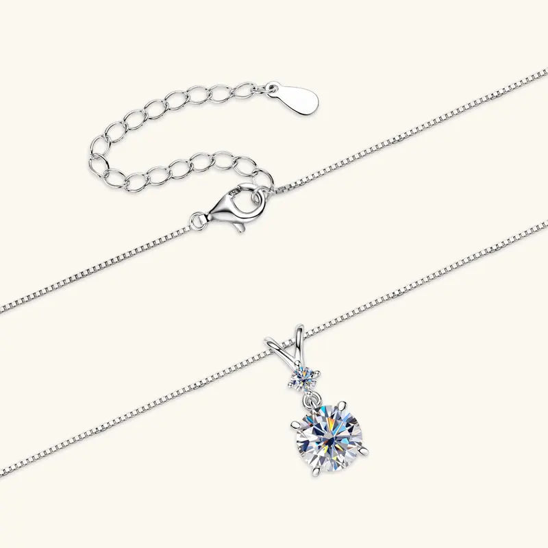 Anziw 1CT 2CT 3CT Moissanite Pendant Necklace for Women 925 Silver Adjustable Chain Sparking Two Stones Necklaces Gift Valentine