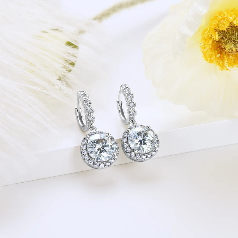 Anziw Real Sparkling 3.0 Ct D Moissanite Drop Hoop Earrings 100% 925 Silver Gold Plated 2.0ct Hanging Earring For Women Jewelry