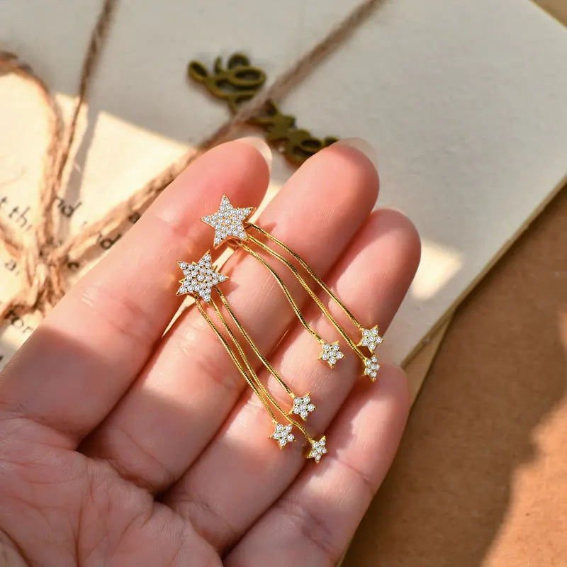 Anziw 925 Moissanite Star Tassel Drop Dangle Earrings for Women Real S925 Silver Studs Earrings Certified Fine Jewelry Gift Girl