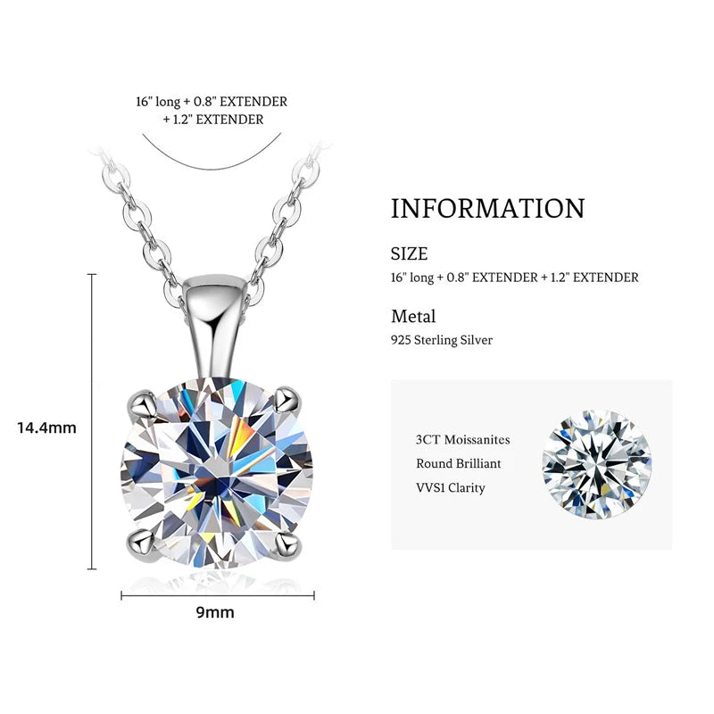 1.0 carat 2ct 3ct D Moissanite Solitaire Drop Necklaces 18k Gold Plated Pendant Original Real 925 Silver Chain Jewelry for Women