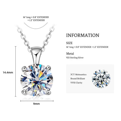 1.0 carat 2ct 3ct D Moissanite Solitaire Drop Necklaces 18k Gold Plated Pendant Original Real 925 Silver Chain Jewelry for Women