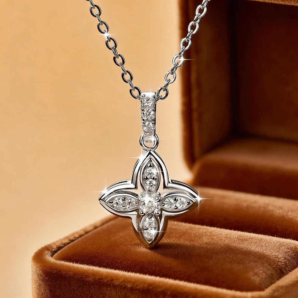 Anziw 14k Gold Filled Adjustable Necklace Moissanite Flower Pendant Gold Bonded Necklaces Collar for Women GRA Certified Jewelry