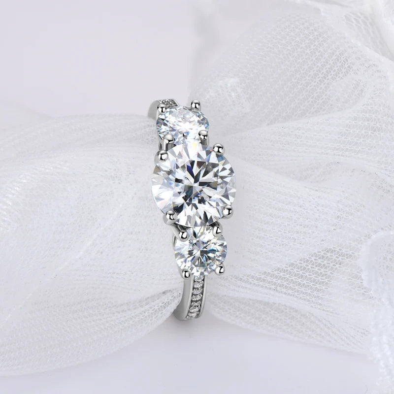 Anziw 3-stone Real 3.6CT Moissanite Wedding Rings for Women 100% S925 Silver Engagement Promise Band Fine Accessories Jewelry
