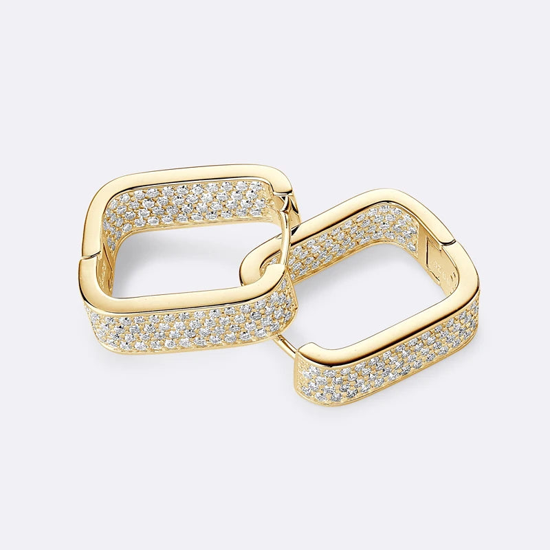 Anziw Original Full Moissanite Earrings Women Square Hoop Earrings Silver 925 Trendy Wedding Party Jewelry with Certificate Gift