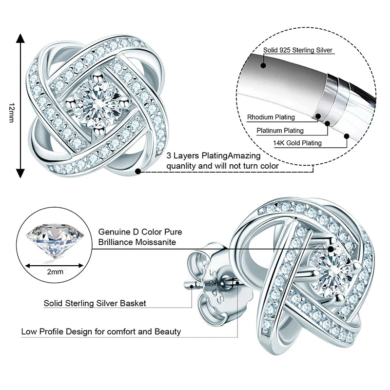 Anziw Original Certified Wedding Stud Earrings 4mm Moissanite Twist Flower Earrings for Women 925 Sterling Silver Jewelry Party