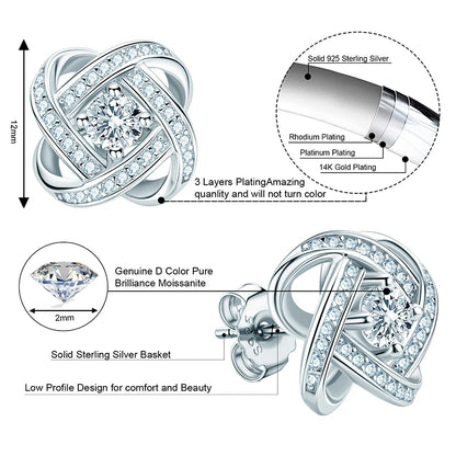 Anziw Original Certified Wedding Stud Earrings 4mm Moissanite Twist Flower Earrings for Women 925 Sterling Silver Jewelry Party