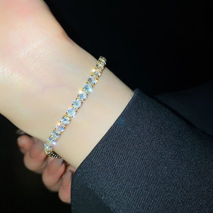 Anziw 925 Sterling Silver Plated 14K Gold Tennis Bracelet 3mm 5mm D VVS1 Round Moissanite Bracelets for Women Men Couples Gifts