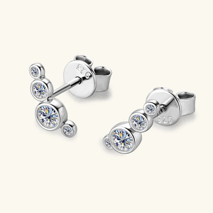 Anziw Earrings Climber with D0.43CT Bezel D Color Moissanite Piercing Studs 100% 925 Silver for Women Jewelry with Certificate