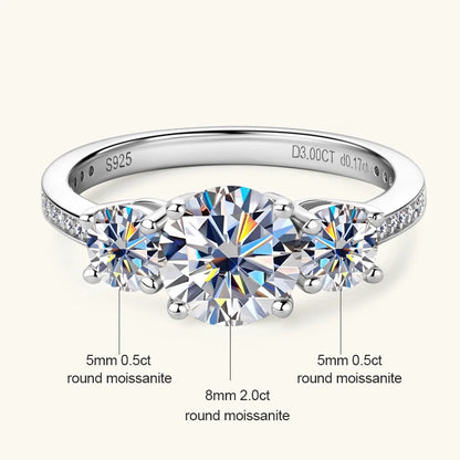Anziw 3.5CTTW. Cushion & Round Moissanite Ring 925 Silver 3 Stone Engagement Wedding Promise Rings For Women Finger Jewelry D-E