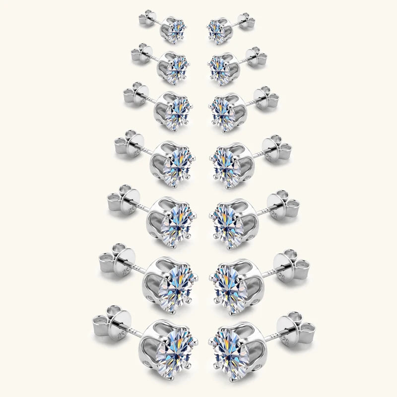 Anziw 3mm-9mm D Round Moissanite Stud Earrings for Women Men Sparking Earrings 925 Silver Hypoallergenic Certified Fine Jewelry