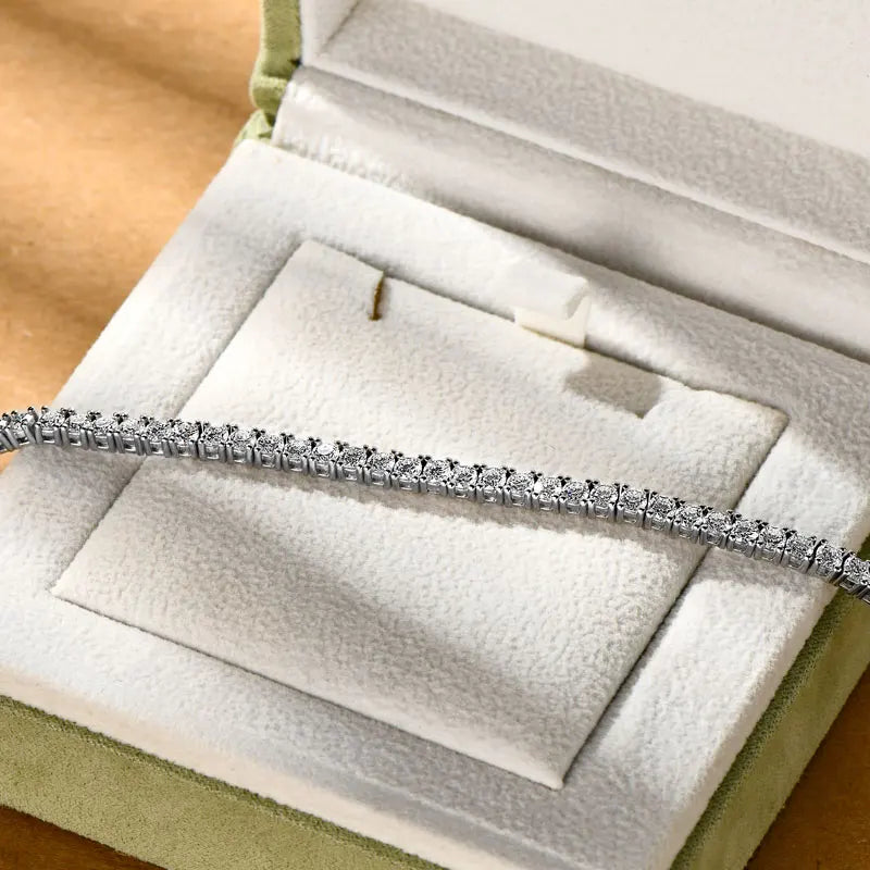 Anziw 925 Sterling Silver Plated 14K Gold Tennis Bracelet 3mm 5mm D VVS1 Round Moissanite Bracelets for Women Men Couples Gifts