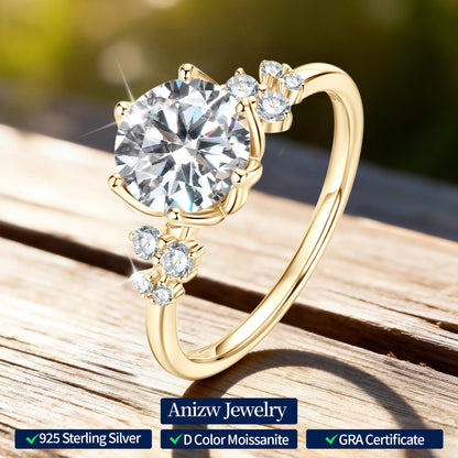 Anziw 8mm 2.0ct D Moissanite Ring for Women 18k Gold Plated 925 Sliver Engagement Wedding Rings Finger Promise Jewelry 2025 New