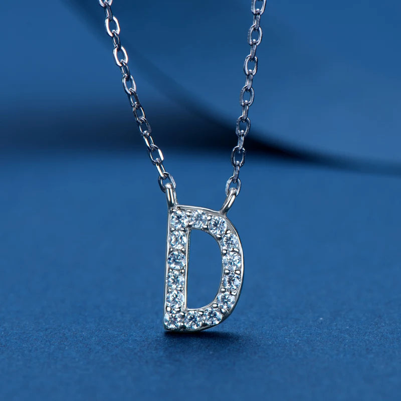 Anziw Initial Moissanite 26 Letter Pendant Necklace for Women Men Real Silver 925 Name Pendant Fine Jewelry Valentine's Day Gift