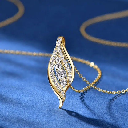 Anziw 2025 Luxury Moissanite Pendant Necklaces for Women  925 Silver Leaf Shape Waterdrop Necklaces Adjustable Chain Jewel Gifts