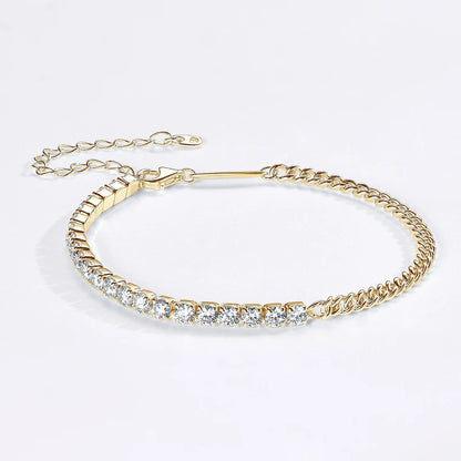 18k Gold Plated Half Tennis Bracelet 2mm 3mm D Moissanite Cuban Bracelet Real 925 Silver Chain for Women Men Certified Jewelry