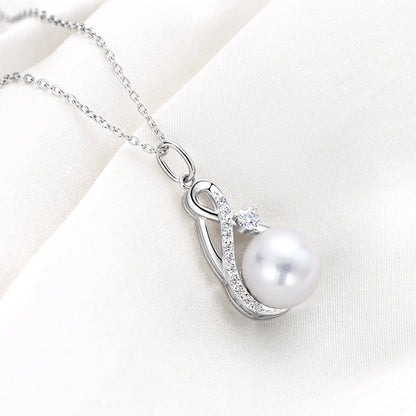 Anziw 10mm Freshwater/Tahitian Black Pearl Moissanite Infinity Pendant Necklace Silver 925 Wedding Jewelry for Women Gift 45+5cm