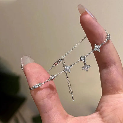 Anziw Certified D-E Moissanite Bracelet 925 Sterling Silver Women's Clover Flower Bracelets Adjustable S925 Chain Trendy Jewelry