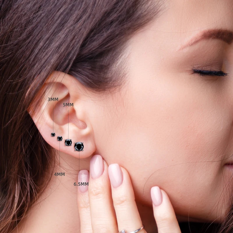 Anziw Sparkle Real Moissanite Black Stud Earrings Diamond 925 Silver Gold Ear Piercing Jewelry for Women Men Gifts 3mm/4mm/5mm