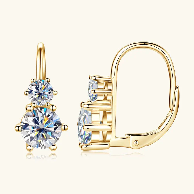 Anziw 2.60cttw. 6.5mm D Moissanite Drop Hoop Earrings for Women Real 925 Silver Two Stones Clip Earrings 2025 Trend Fine Jewelry