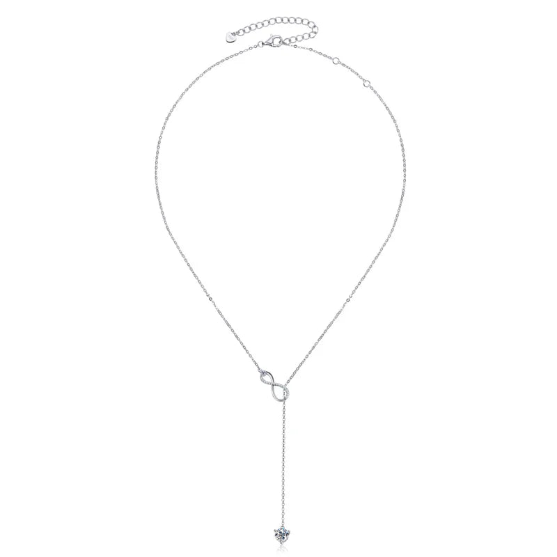 Anziw 925 Silver Infinity Necklace for Women 6.5mm D Color Moisasnite Pendant Y Shape Necklaces Anniversary Wedding Jewelry Gift