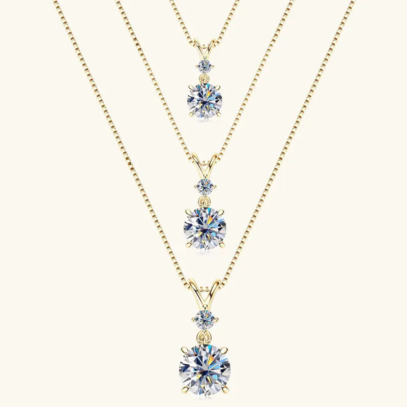 Anziw 1CT 2CT 3CT Moissanite Pendant Necklace for Women 925 Silver Adjustable Chain Sparking Two Stones Necklaces Gift Valentine