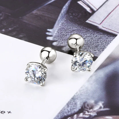 Anziw 2.0ctw D Color Moissanite Earrings Studs Original 925 Silver Earrings Ball Screw Back Jewelry for Women Men 6.5mm 1 Carat