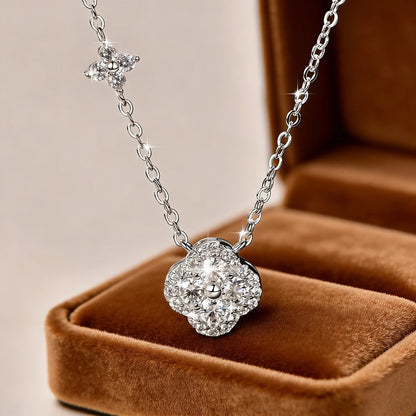 Anziw 3mm Certified Moissanite Clover Flower Pendants 14k Gold Filled Necklace for Women Adjustable Necklaces Charm Jewelry Gift