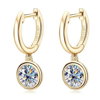 Anziw 2023 Trend Women's Gold Hoop Earrings Genuine 925 Silver 1CT 2CT Moissanite Drop Earring Wedding Jewelry With Certificate