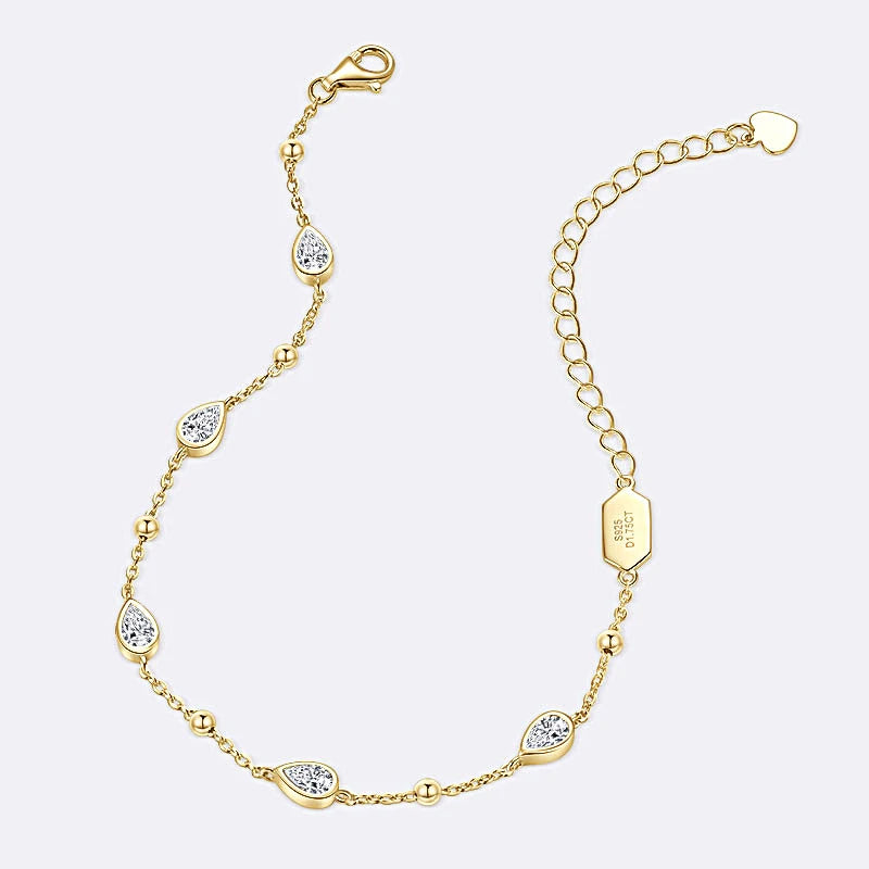 Anizw Teardrop Waterdrop Moissanite Bracelets for Women 925 Silver Certified Pear-shaped Cut Lab Diamond Hand Jewelry 2025 Trend