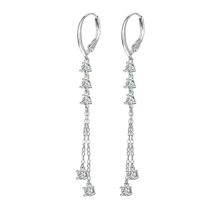 Anziw 6cm Long Tassel 3mm D Moissanite Drop Earrings for Women 925 Sterling Silver Hoop Clip Earrings Wedding Fine Jewelry Gifts