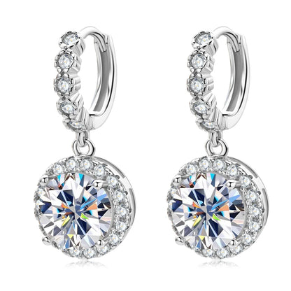 Anziw Real Sparkling 3.0 Ct D Moissanite Drop Hoop Earrings 100% 925 Silver Gold Plated 2.0ct Hanging Earring For Women Jewelry