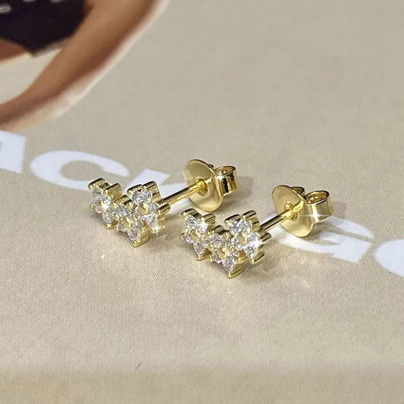 Anziw 2026 New D Color Moissanite Flower-Style Stud Earrings Lab Diamond Piercing Earrings For Women Valentine's Jewelry Gifts
