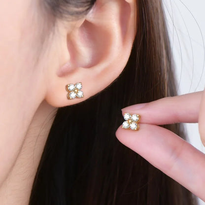 Trendy Clover Flower Stud Earrings 3mm D Moissanite Lab Diamond 100% Real 925 Silver Piercing Ear Jewelry for Women Gifts 2025