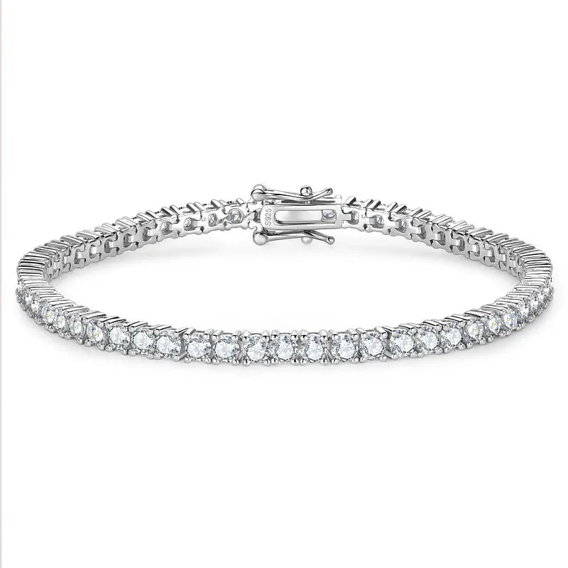 Anziw 925 Sterling Silver Plated 14K Gold Tennis Bracelet 3mm 5mm D VVS1 Round Moissanite Bracelets for Women Men Couples Gifts