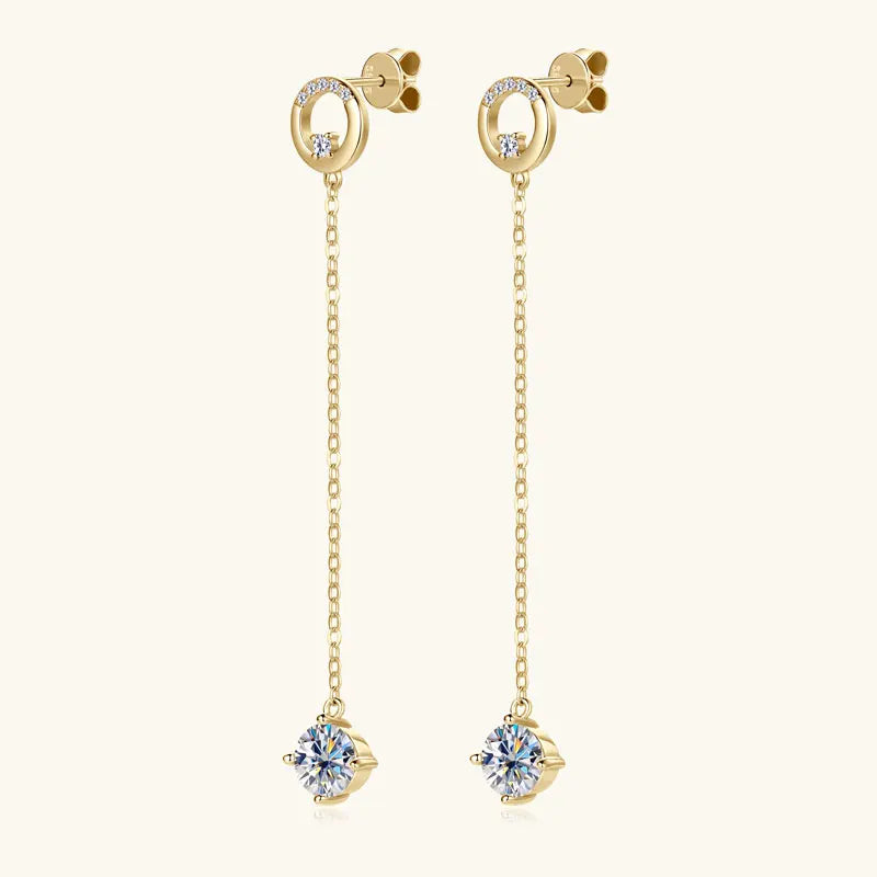 Anziw 6.5mm 1.0ct D Moissanite Drop Earrings for Women 925 Silver Circle Stud Long Chain Dangle Earrings Certified Jewelry Gifts