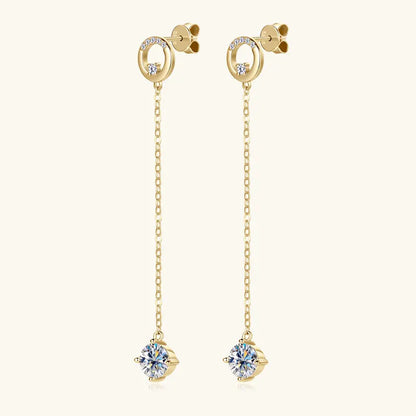 Anziw 6.5mm 1.0ct D Moissanite Drop Earrings for Women 925 Silver Circle Stud Long Chain Dangle Earrings Certified Jewelry Gifts