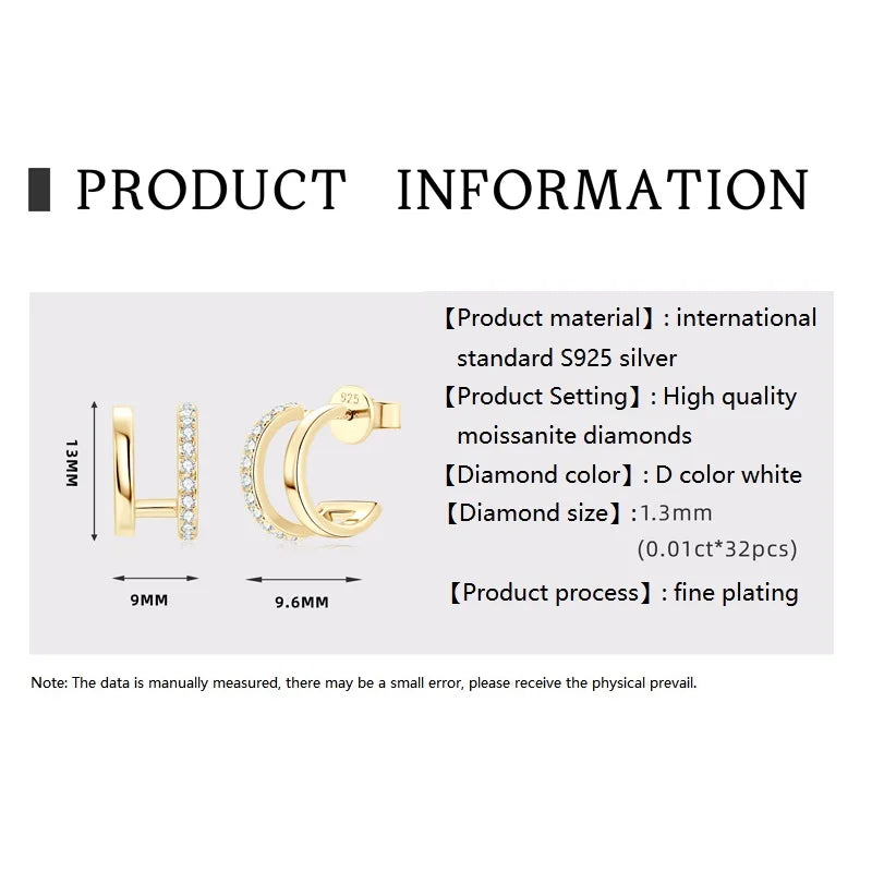 Anziw NEW 4mm Moissanite Piercing Stud Ear Cuffs 925 Sterling Silver Double Side Hoop Earrings for Women Illusion Jewelry Gifts