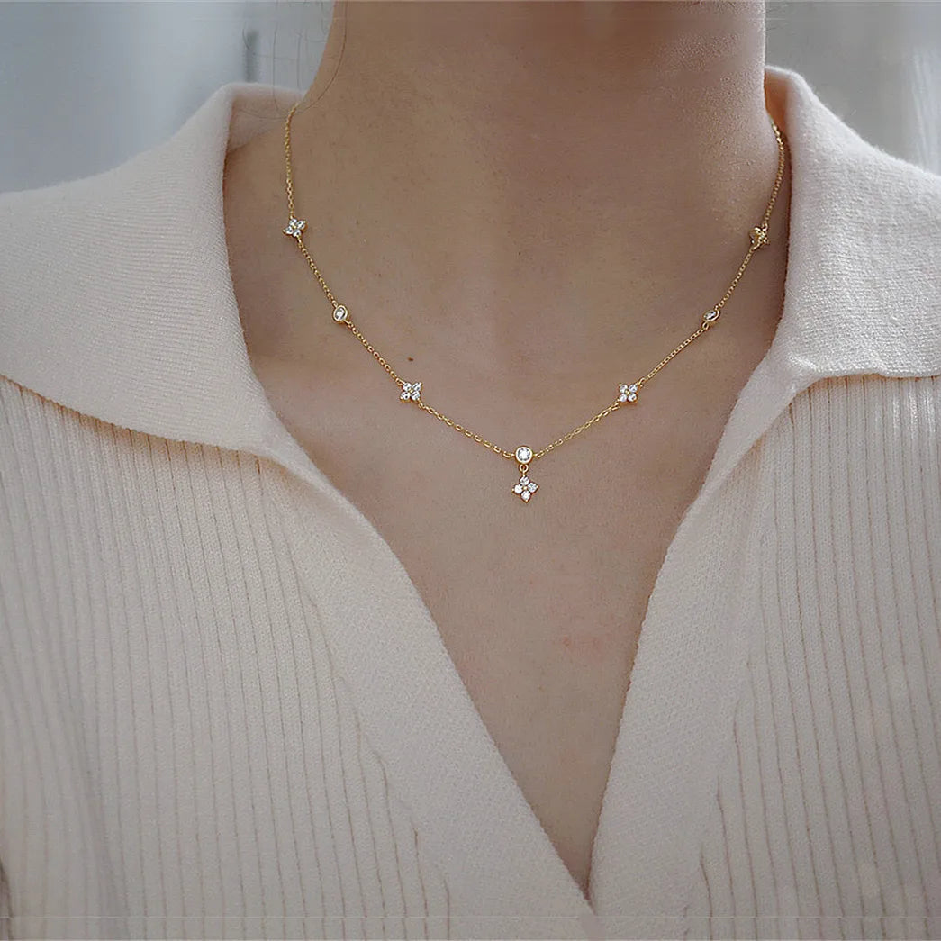 ANZIW Fashion Cute Four-leaf Clover Moissanite Pendant Necklace 925 Sterling Silver Choker For Woman Lucky Charm Jewelry Gifts