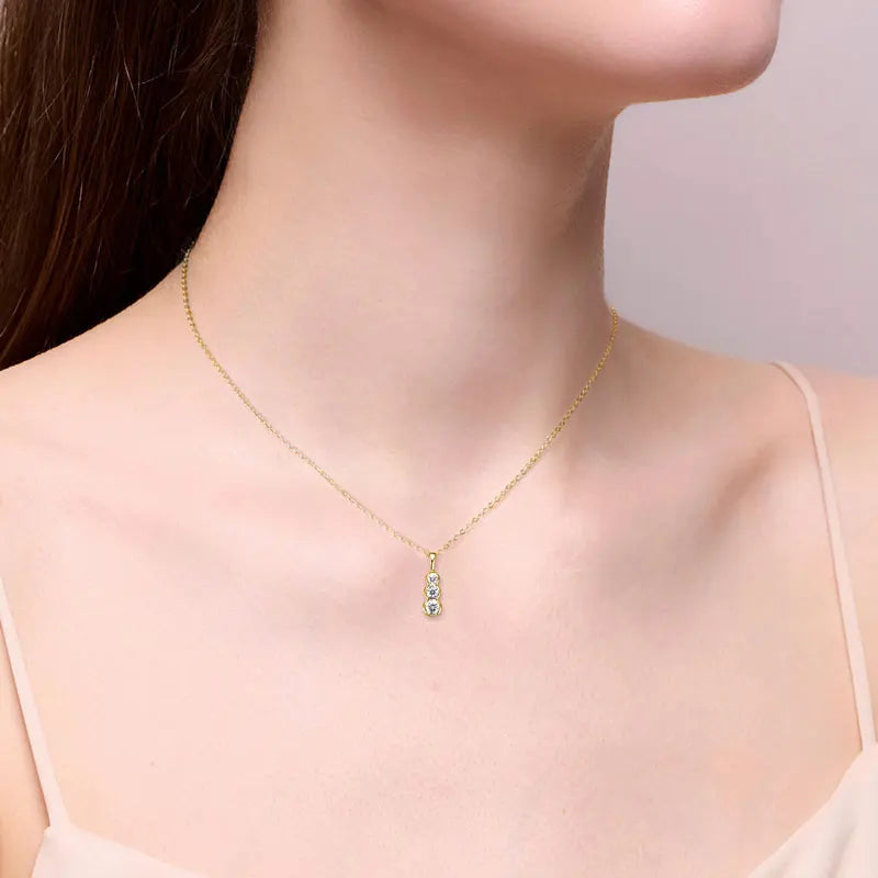 4mm&3.5mm&3mm 0.60cttw. 3 Stones D Color Moissanite Pendant Necklaces 925 Silver for Women 18K Gold Plated 2025 Trendy Jewelry