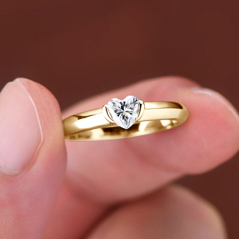 Anziw Rose Gold Color 0.5ct Heart Shaped Moissanite Solitaire Engagement Ring Silver 925 for Women Promise Wedding Bands Jewelry