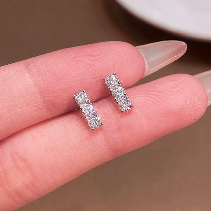 Anziw Sparking 3mm 3 Stone Moissanite Stud Earrings Real S925 Silver for Women Plated White Gold Daily Jewelry Valentine's Gift