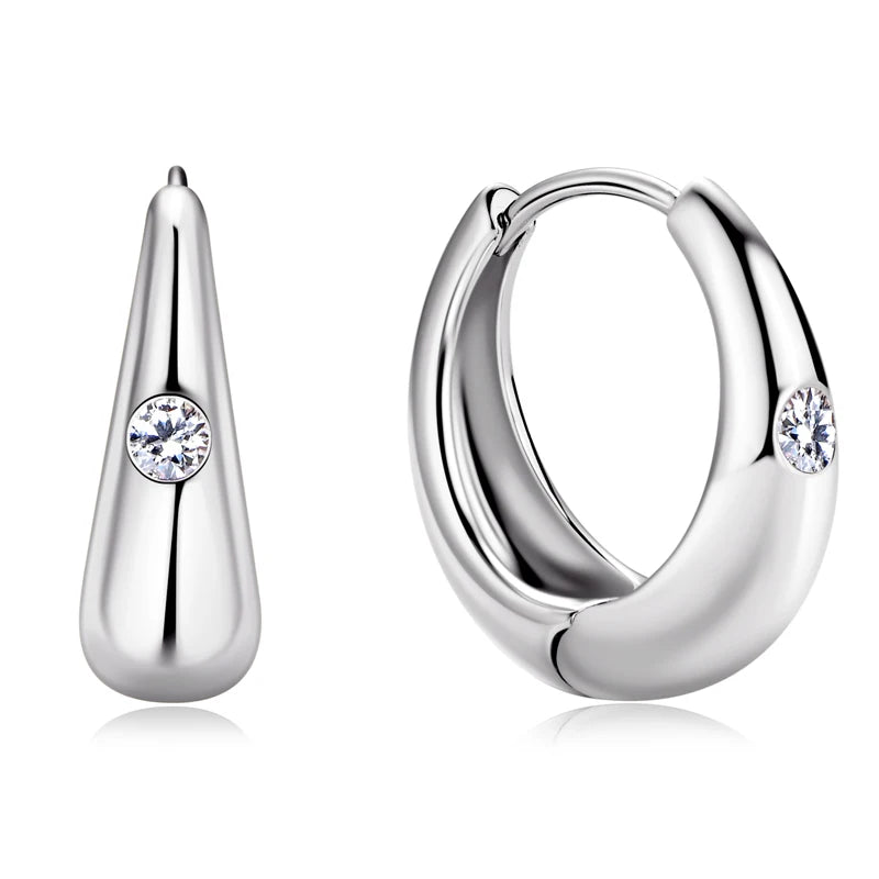 Anziw Chunky Hoops 2.5mm D Color Moissanite Thick Huggie Earring Gold Plated 925 Silver Piercing Earrings for Women Jewelry Gift