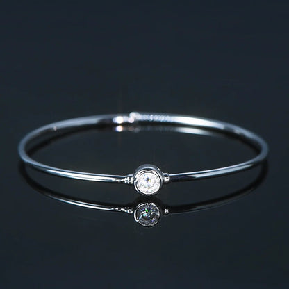 Anziw Simple Bangle 925 Silver 5mm 0.5ct D Color Bezel Moissanite Bangles 14K Gold Plated Hollow Tube Bracelet for Women Jewelry