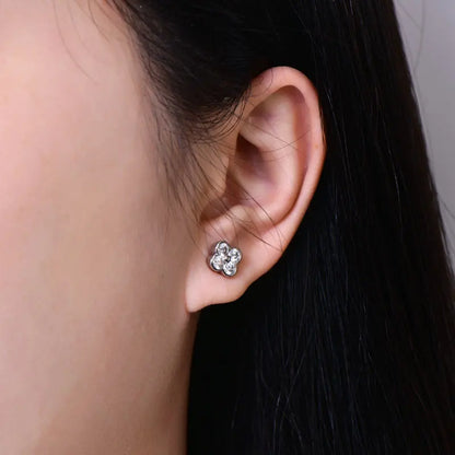 Anziw GRA Certified 3mm D Moissanite Diamond Stud Earrings for Women 14k Gold Filled Earrings Lucky Clover Flower Jewelry Gifts
