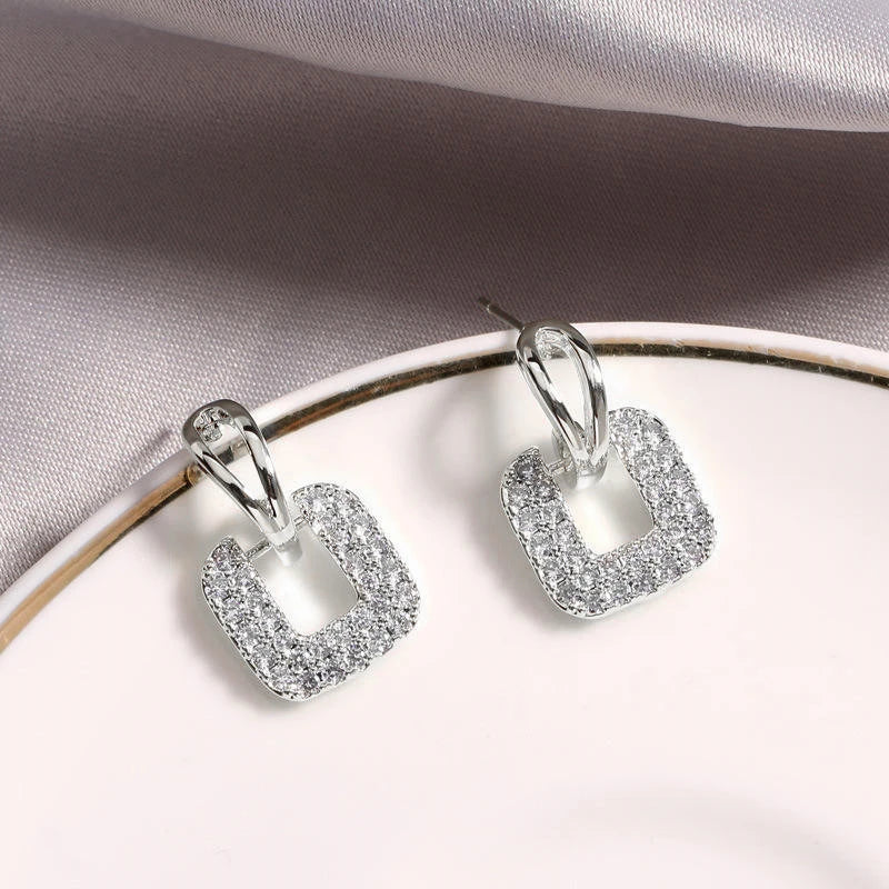 Anziw Moissanite Drop Square Stud Earrings for Women Real 925 Silver Piercing Ear Jewelry D Color Wedding Party Daily Wear Gifts